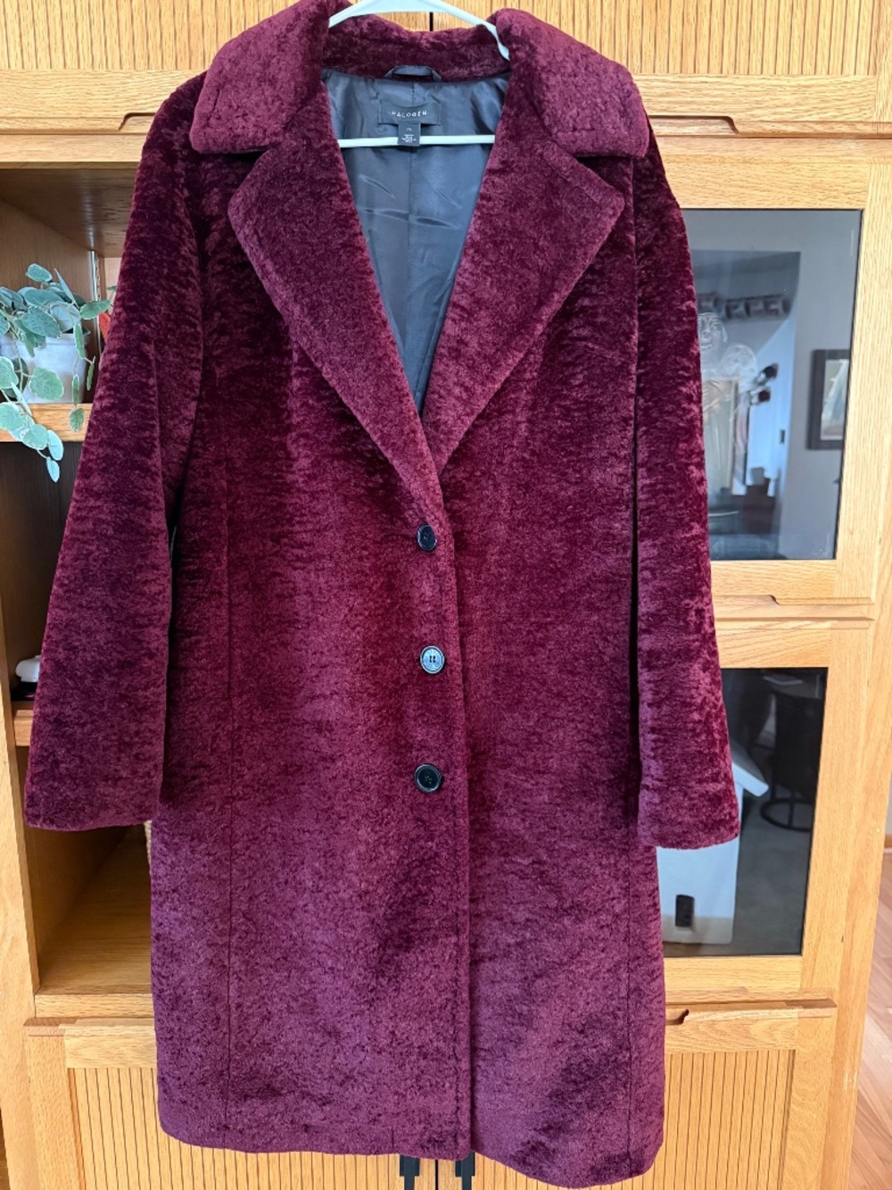 Halogen Women's 3 Button Down Faux Fur Jacket, Deep Wine/Medium